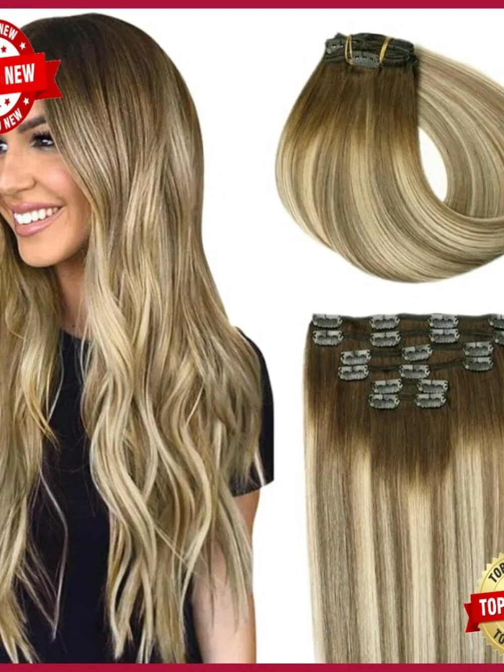 14 Inch Human Hair Clip-In Extensions 6 Piece Set 100g Balayage